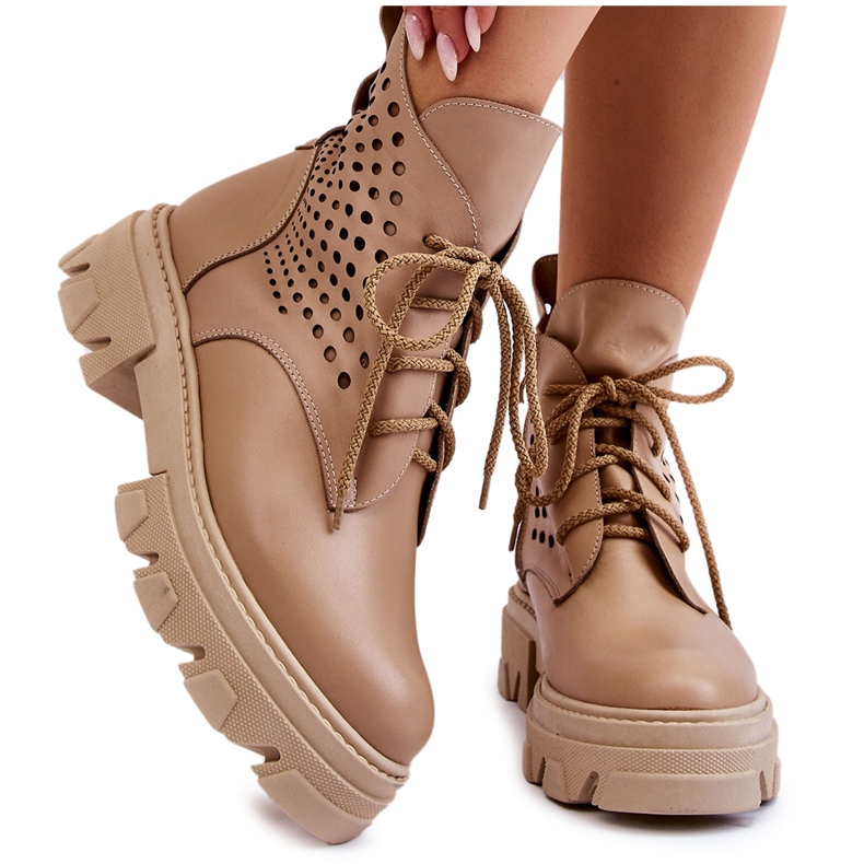 Alberto Violli Muncitori din piele cu model ajurat Beil Abilene bej