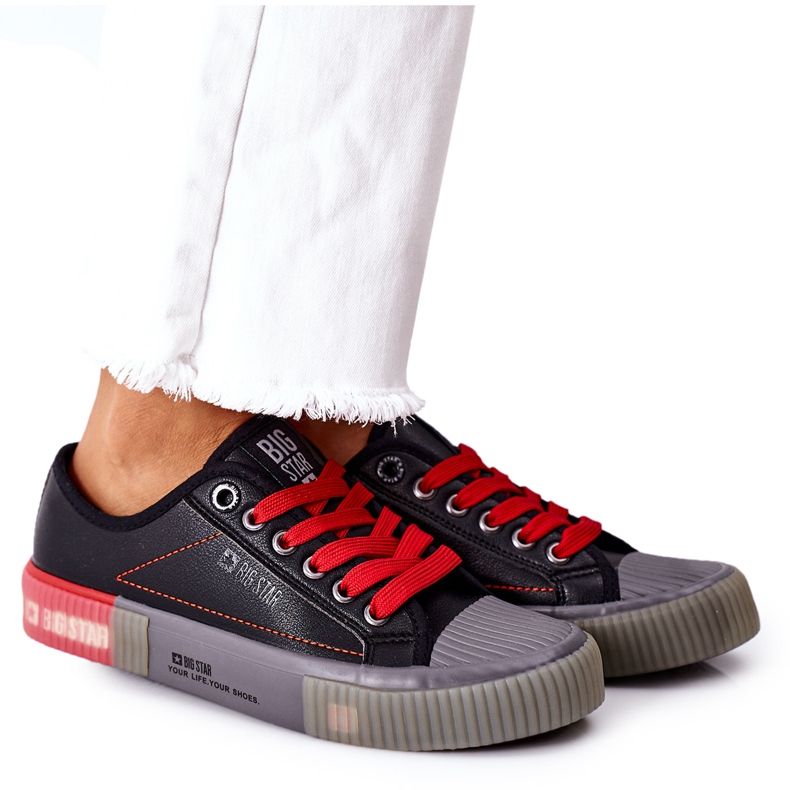 Adidași din piele pentru femei Big Star II274134 Negru roșu