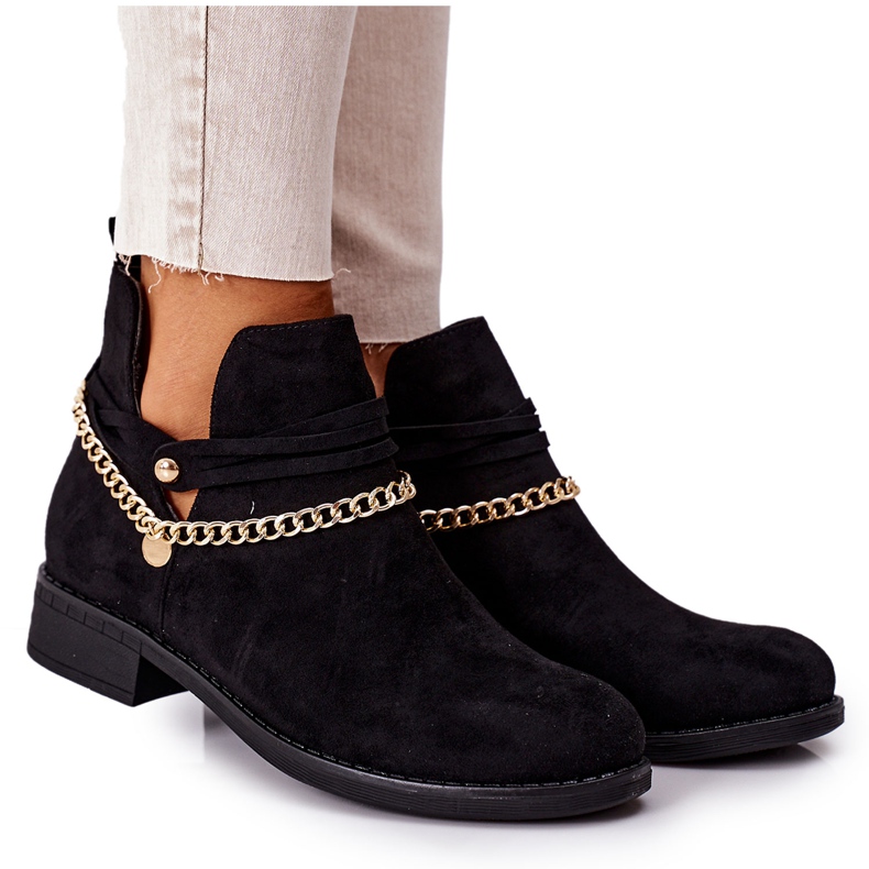 PS1 Cizme negre din piele de căprioară Elvira cu lanț negru