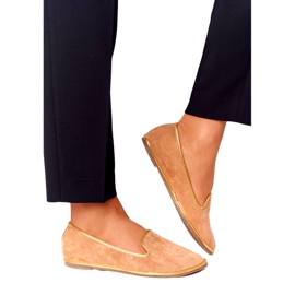 Mocasini în piele de damă Lu Boo Camel bej de aur