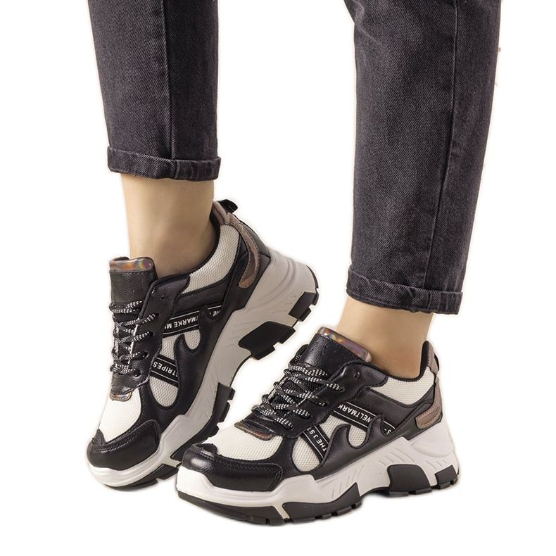 Adidași negri cu inserții holografice Allison negru Adidași negri cu inserții holografice Allison negru