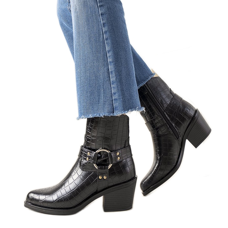 Cizme de cowboy negre în modelul pielii de crocodil Haley negru Cizme de cowboy negre în modelul pielii de crocodil Haley negru