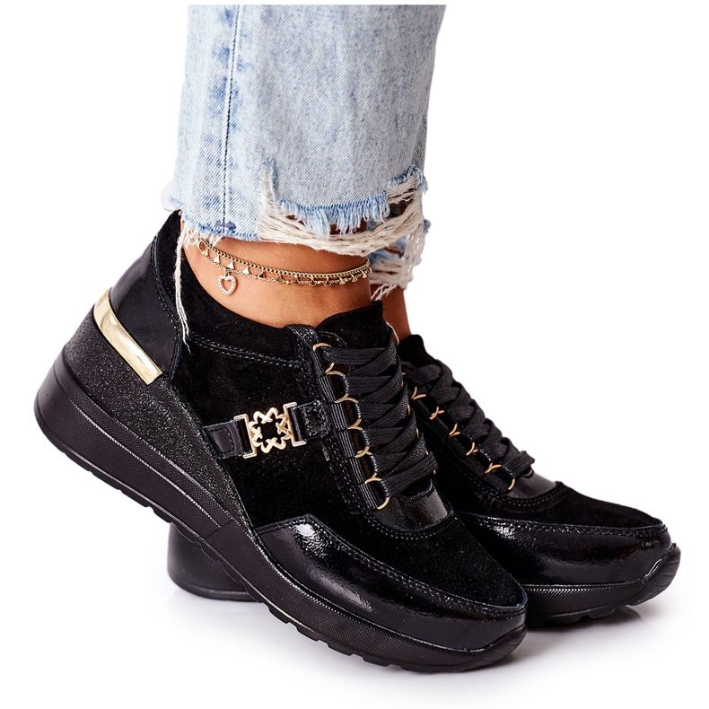 S.Barski Adidași de piele pentru femei din piele Montessori negri negru