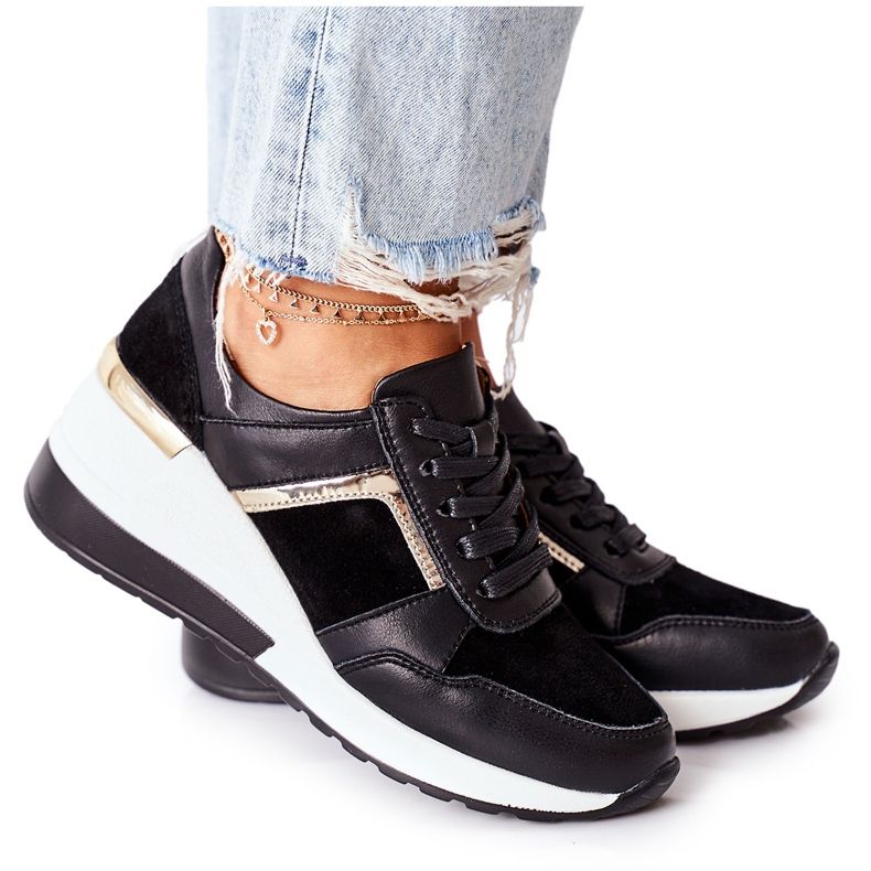 S.Barski Adidași de piele pentru femei din piele negru alb Manitoba