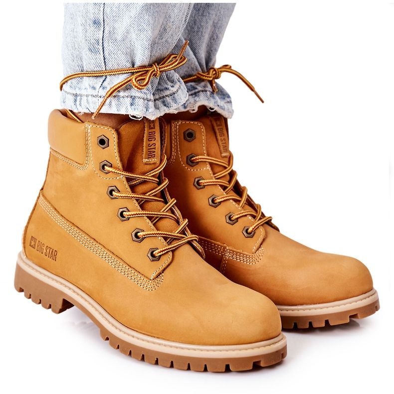 Cizme de drumeție din piele pentru femei Big Star II274447 Camel maro