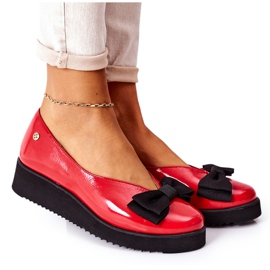 Balerini din piele pe platformă Maciejka 05062-08 Roșu negru roşu