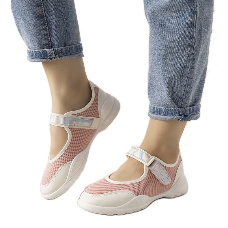 Pantofi sport roz și albi cu inserție holografică Melania