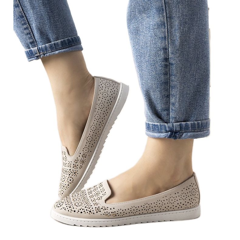 Mocasini bej cu model Catwalk ajurat