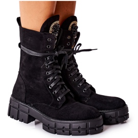 PS1 Muncitori călduroși din piele de căprioară, cu pietre, negru Hadley