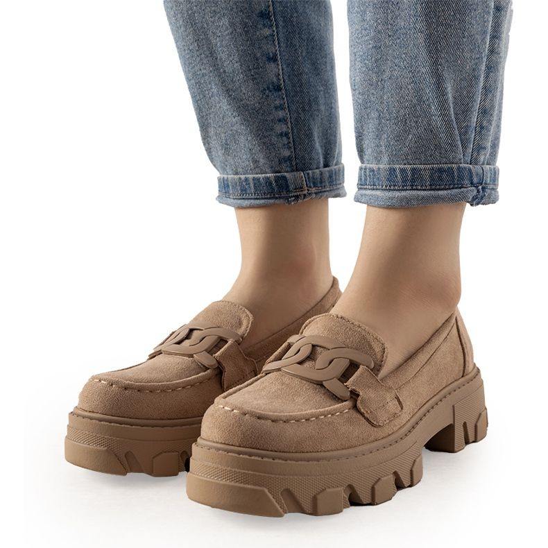 Mocasini bej pe talpă Perla înaltă