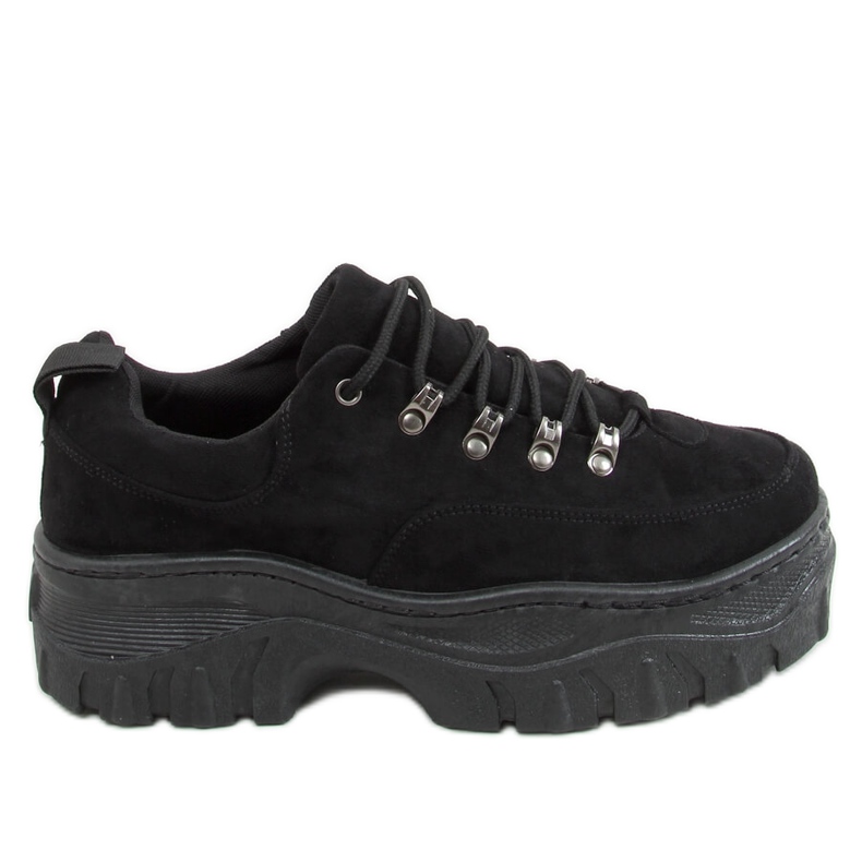 Negru 6290 Pantofi sport negri cu talpă înaltă