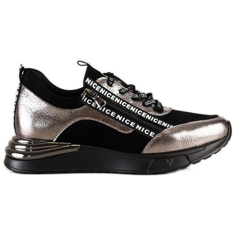 Tenisi VINCEZA cu fermoar negru de aur