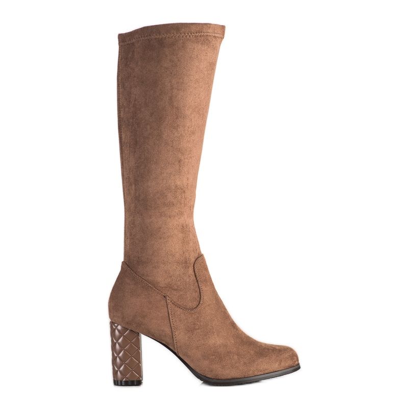 SHELOVET Cizme cu toc înalt din piele de căprioară maro