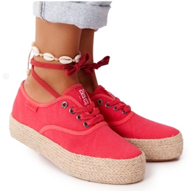 Espadrile cu dantelă pe o platformă împletită Big Star FF274141 Roșu roşu