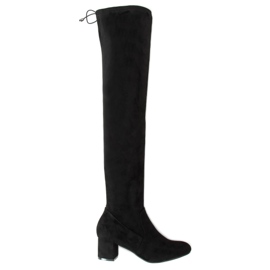 Cizme peste genunchi cu toc mic negru S-107 Negru Cizme peste genunchi cu toc mic negru S-107 Negru
