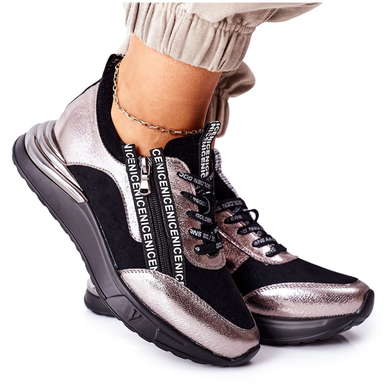 Vinceza Încălțăminte sport pentru femei Adidași negri Aduan negru