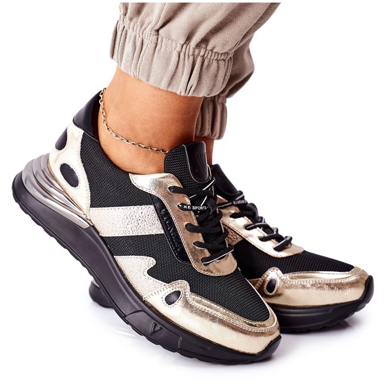 Vinceza Încălțăminte sport pentru femei Adidași negri și aurii Manitoba negru de aur