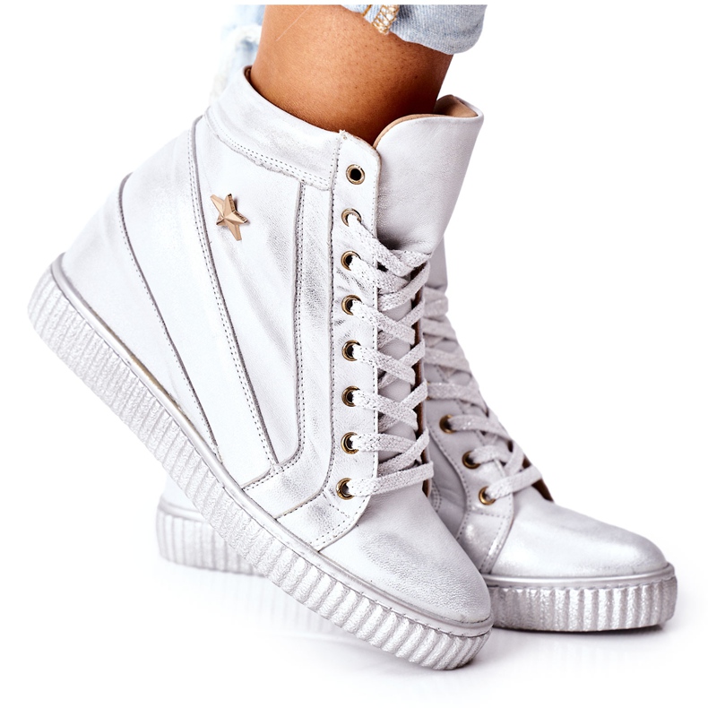 Lewski Shoes Pantofi sport din piele pentru femei Lewski Silver 3079 argint