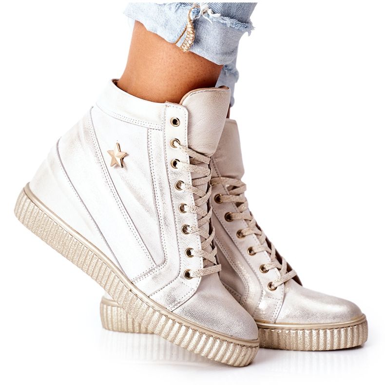 Lewski Shoes Pantofi sport din piele pentru femei Lewski Golden 3079 de aur