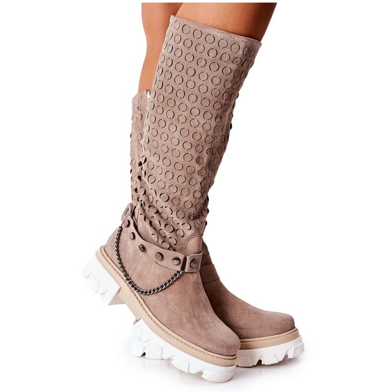 Lewski Shoes Cizme din piele pentru femei Lewski Cappuccino Suede 2866 maro