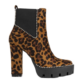 Cizme maro pe stâlp în model leopard Leo