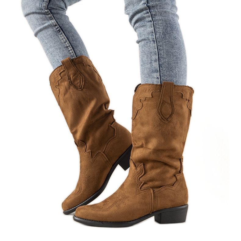 Camel LuckyShoes cizme de cowboy maro