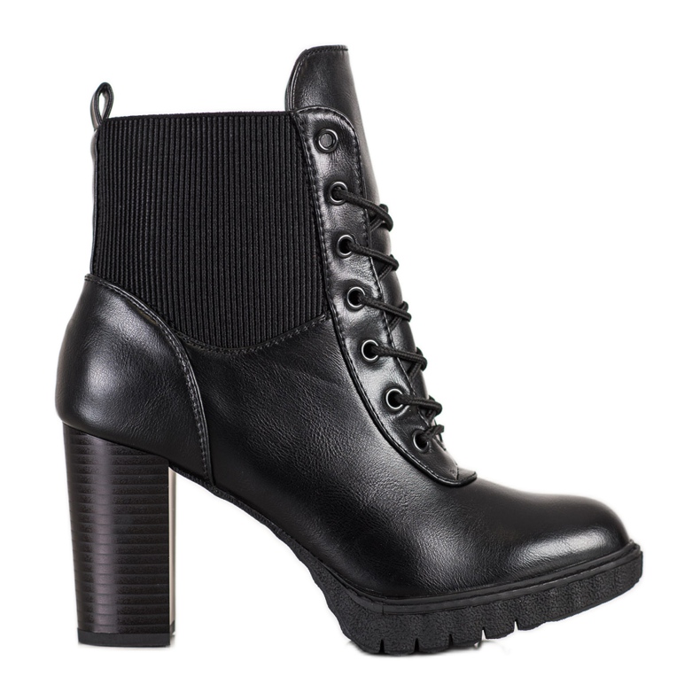 Super Mode Cizme negre cu cordon pe tocuri înalte negru Super Mode Cizme negre cu cordon pe tocuri înalte negru