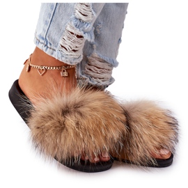 Papuci cu blană naturală Camel Elsa 747 maro Papuci cu blană naturală Camel Elsa 747 maro