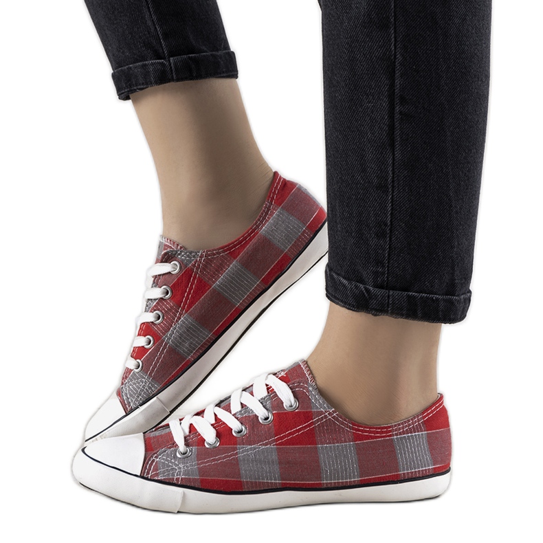 Adidași de birouri cu carouri roșii roșu gri