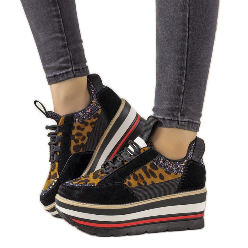Adidași negri cu tălpi Debbi înalte maro negru Adidași negri cu tălpi Debbi înalte maro negru