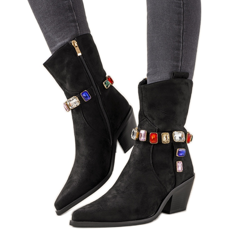 Cizme de cowboy negre cu pietre colorate Mabella negru