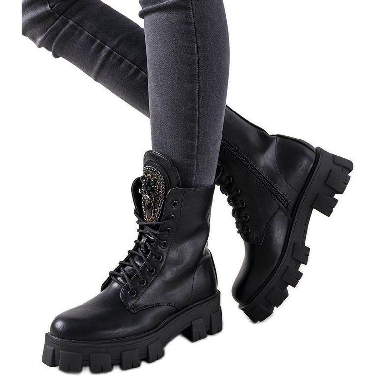 Trappers negri cu limba decorativă de romaine negru