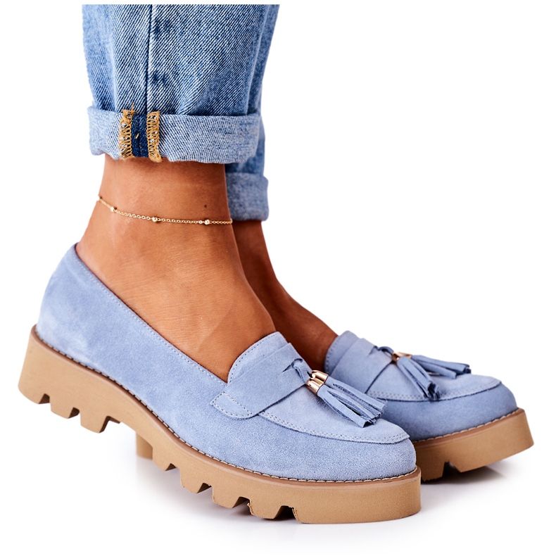 Mocasini din piele de căprioară Lewski Shoes 3053 Blue albastru