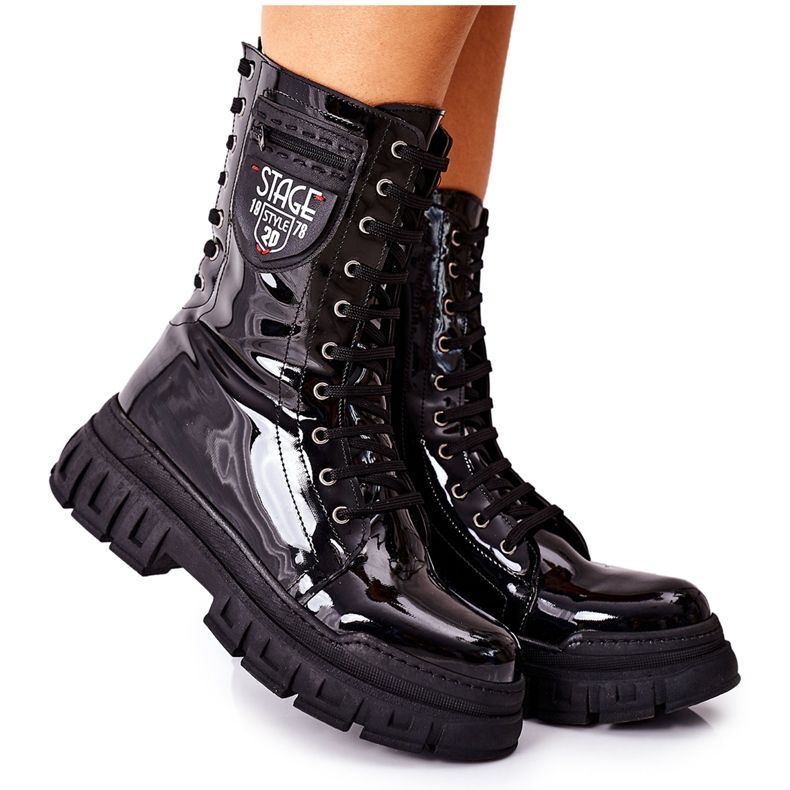 NAVY DOT Cizme pentru femei Trappers Lacuri Coriera neagră negru