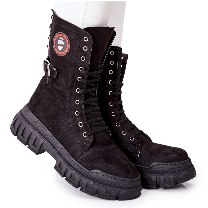 NAVY DOT Cizme pentru femei Trappers Workers Black Monope negru NAVY DOT Cizme pentru femei Trappers Workers Black Monope negru