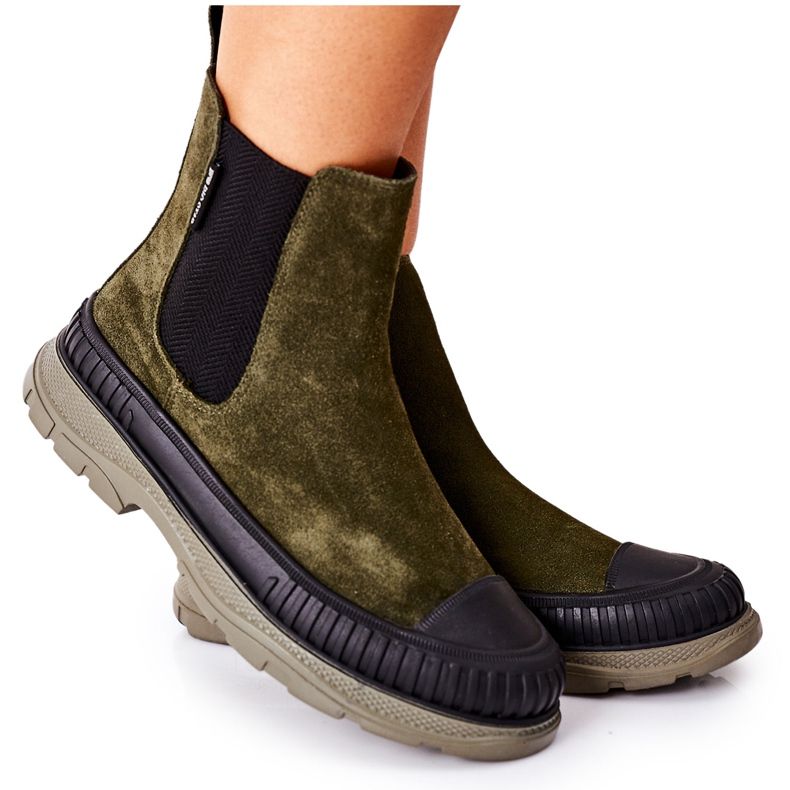 Cizme de damă Cizme Chelsea Cizme din piele piele de căprioară Big Star II274355 Kaki verde