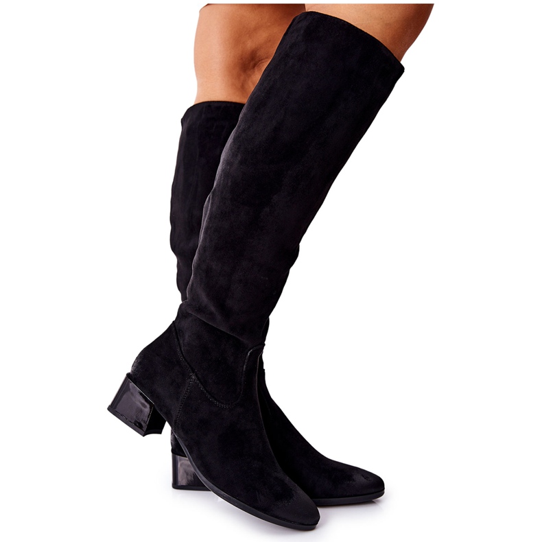 Vinceza Cizme de damă pe toc înalt Piele de căprioară neagră Bolea negru