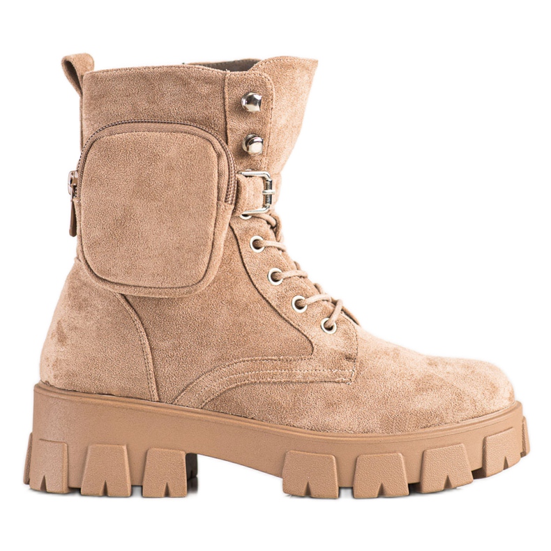 Lucrători din piele de căprioară cu buzunar VINCEZA bej