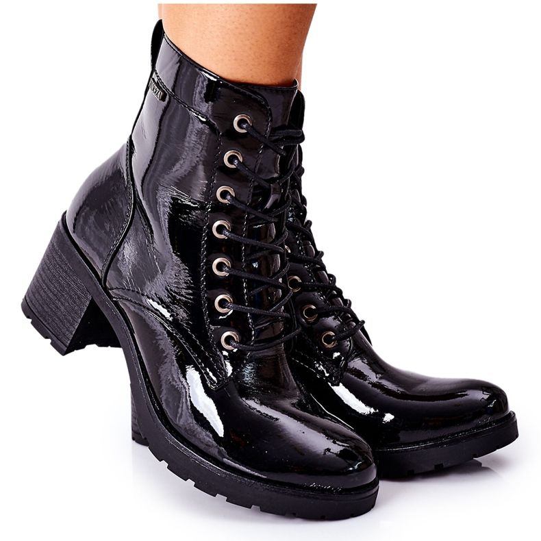 Vinceza Cizme de damă pe toc Dunaff negru lăcuit cald