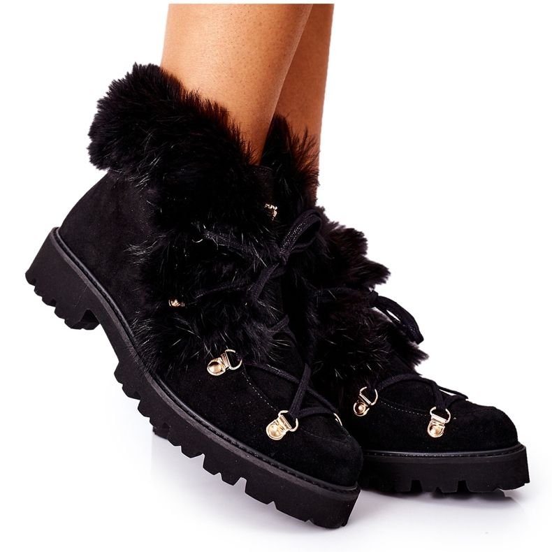 Cizme din piele de velur pentru femei Nicole Black 2680/028 negru