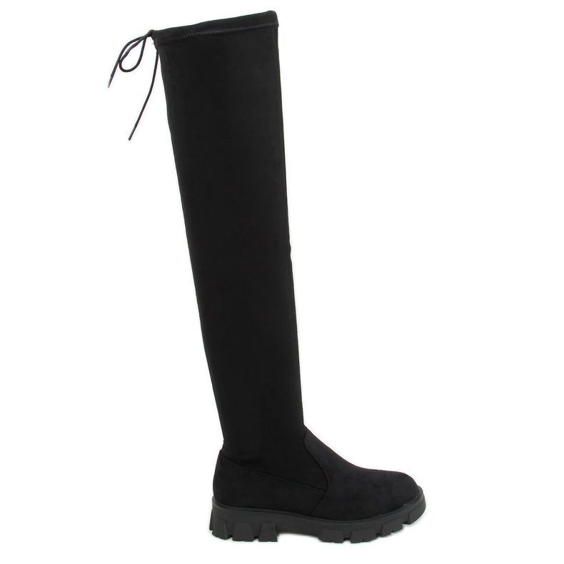 Cizme peste genunchi cu toc plat negru K-99120-1 Negru