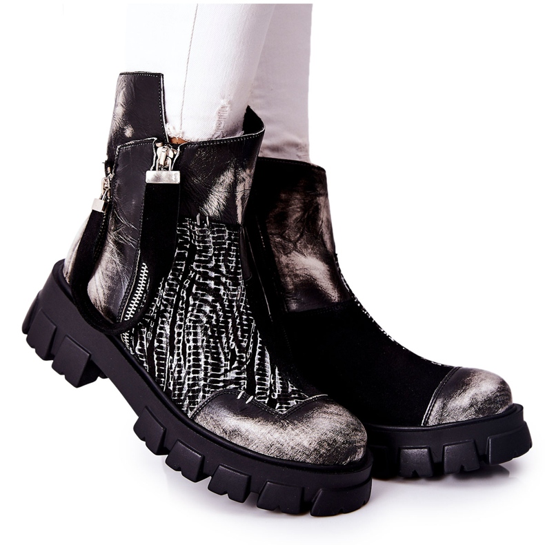 Ghete din piele Cizme Jodhpur Maciejka Negru-Alb 05137-21