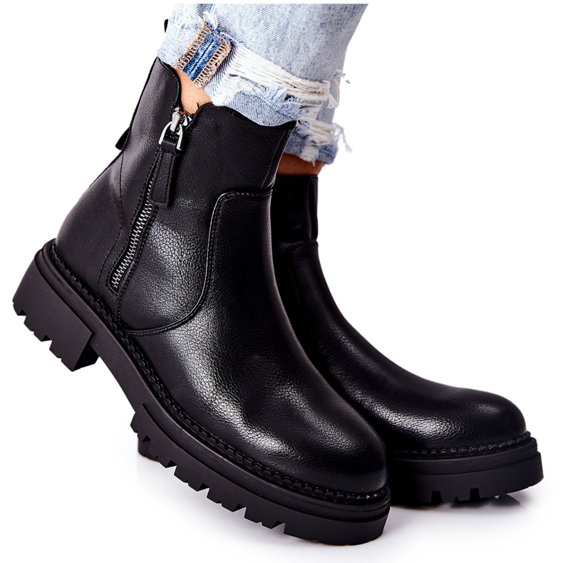 PE1 Cizme înalte Silvan negre cu fermoare negru