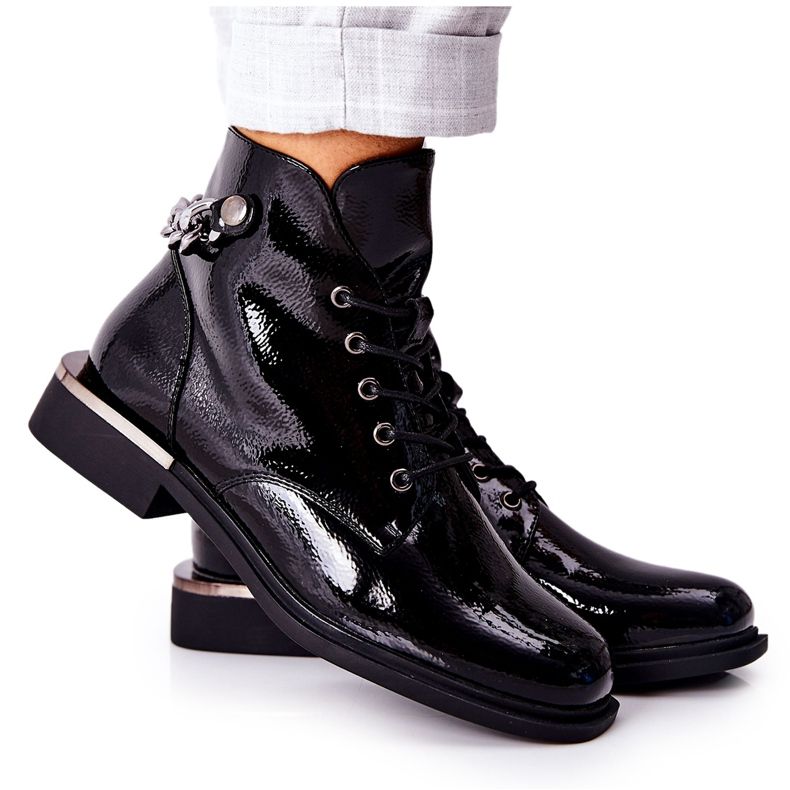 Cizme calde lăcuite Sergio Leone negru BT405