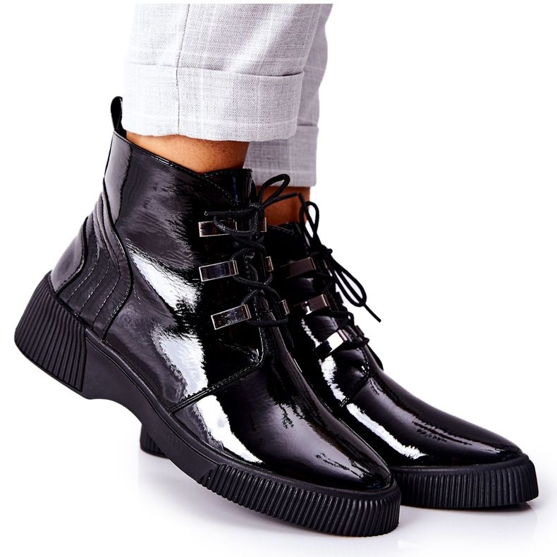 S.Barski Cizme de lucru negre lăcuite Vica negru