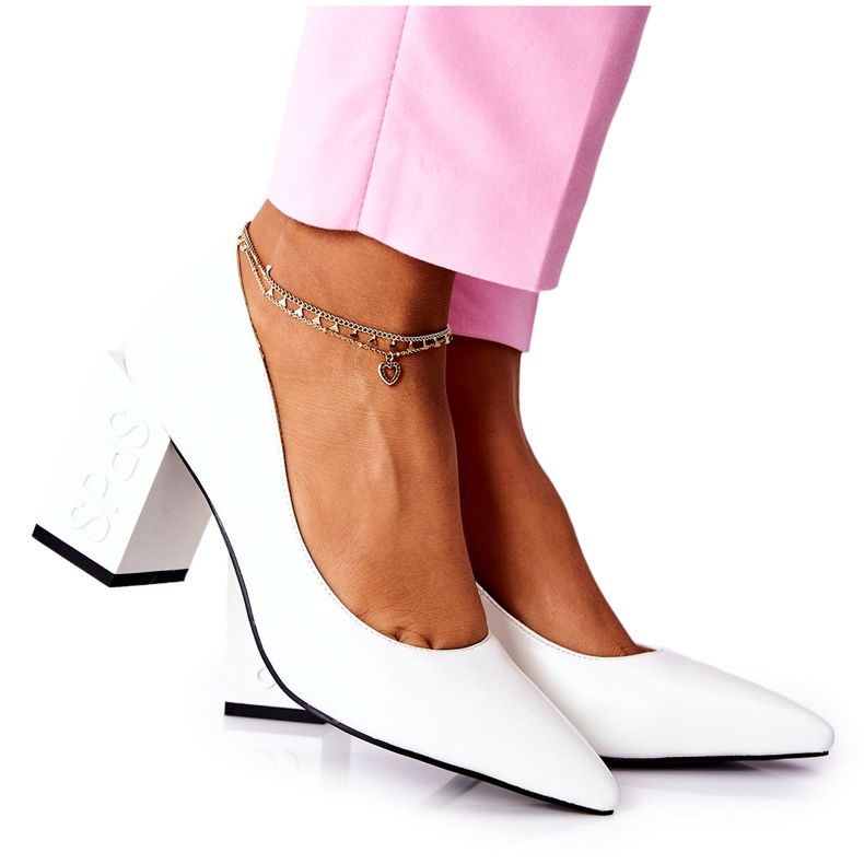 S.Barski Pompe din piele pe o bară Cherith albă