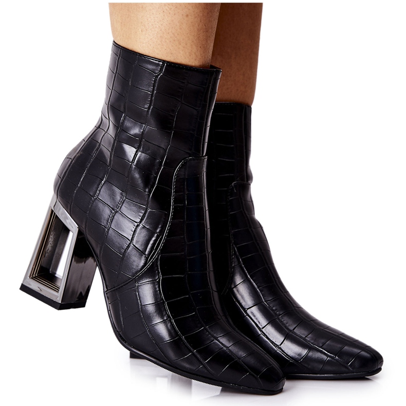 S.Barski Cizme negre din piele de crocodil pentru femei Milo negru