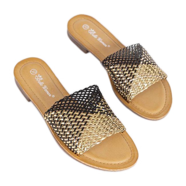 Papuci Glam Star negri și aurii negru