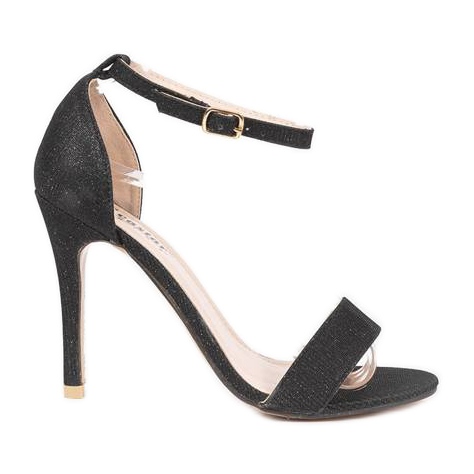 Sandale negre pe un toc Silver Night negru