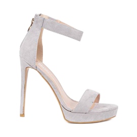 Sandale gri pe toc înalt Be My Baby roz